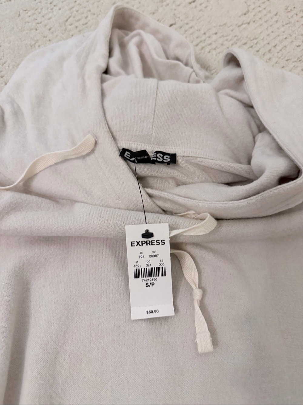 Express Soft Cream Tunic Swear Hoodie Dress XS NWT - Picture 2 of 4